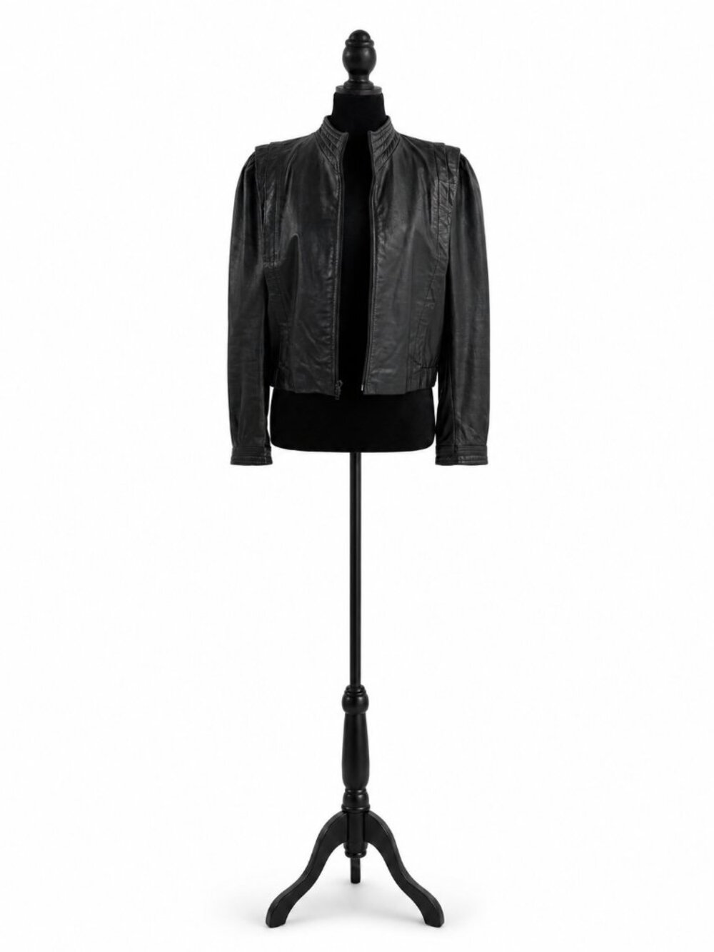 Vintage Winlit Black Leather Jacket Size 9/10 Cropped Moto Biker